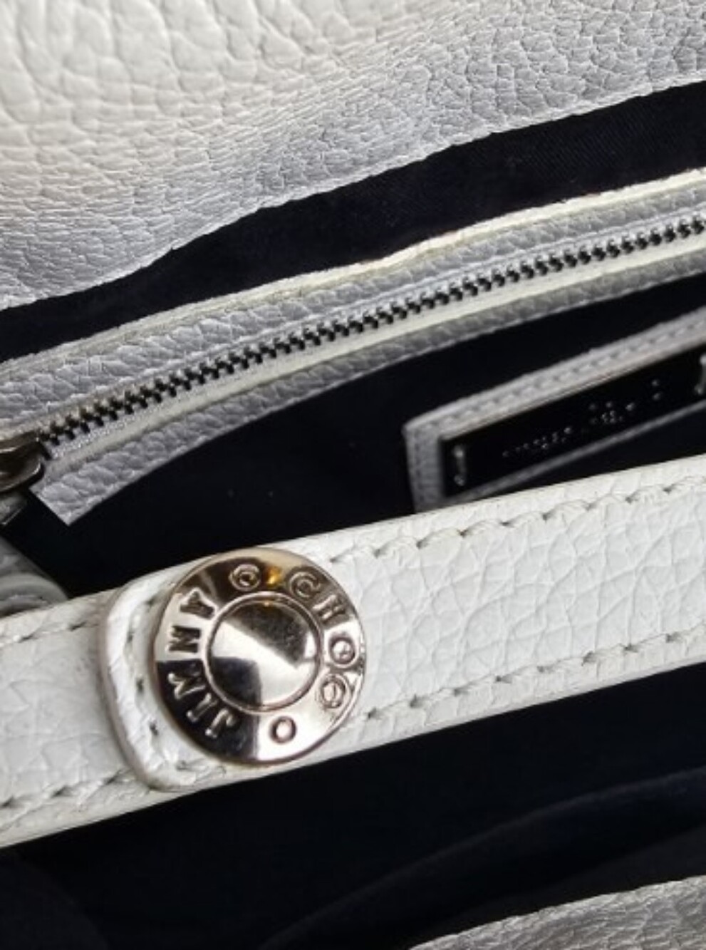 Jimmy Choo Sofia Leather White Star-Embossed Shoulder Tote with Black Handles - Picture 7 of 9